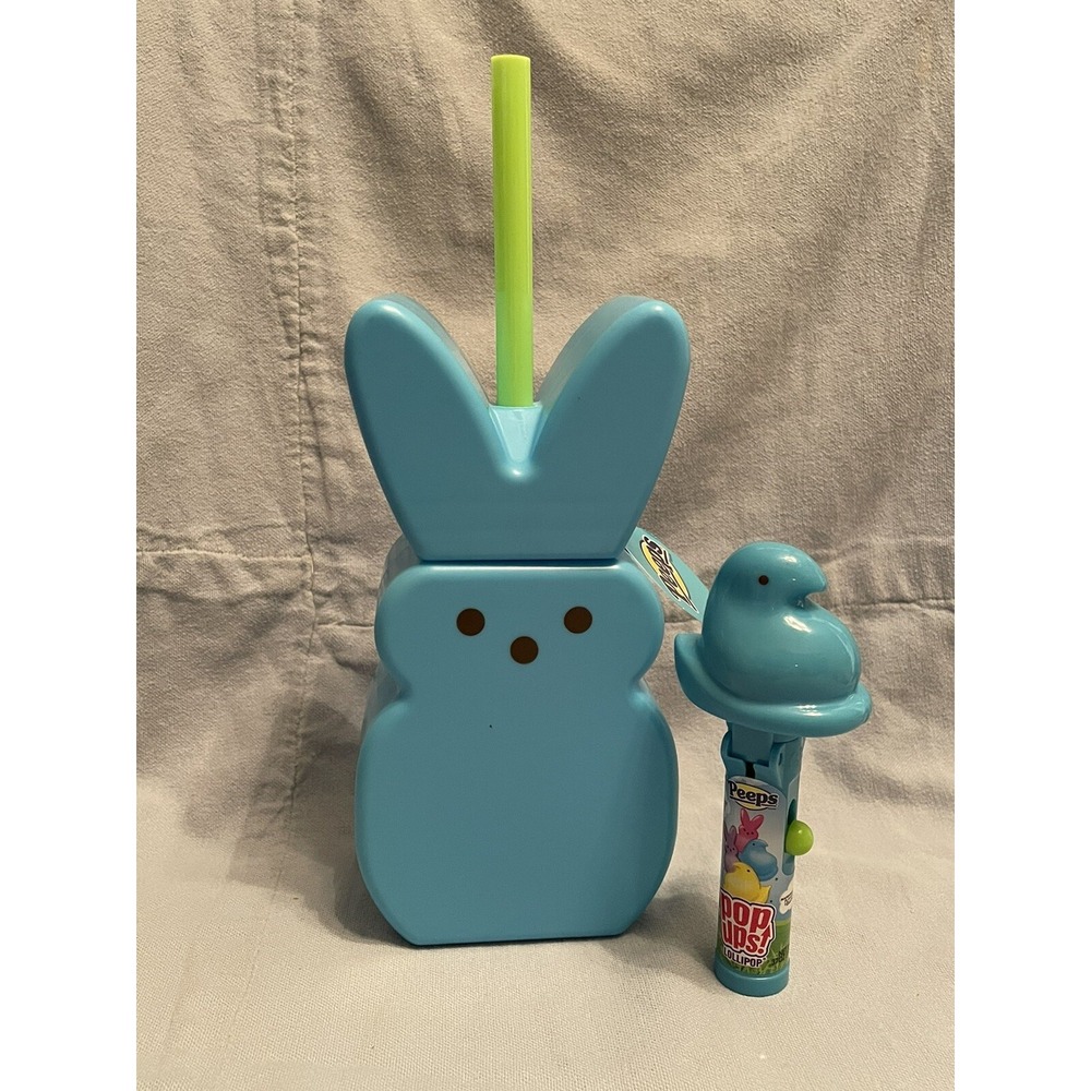 NEW Easter PEEPS‎ Bunny Blue Cup w/Lid & Straw 14 oz by Zak! Designs & Pops Ups